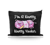 Ancnoz Funny Crochet Gift for Women Knitting Bag with I'm A Knotty Hooker Crochet Lover Knotty Hooker Storage Bags Makeup Cosmetic Pouch Humorous Christmas Birthday Gifts for Grandma Mom Yarn Bag