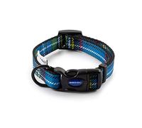 Ancol Adjustable Nylon Dog Collar Tartan Blue Soft Polyester Printed Durable Comfortable Pet Puppy Neckband Fixings - 20-30 cm