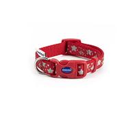 Ancol Adjustable Nylon Reflective Dog Collar Paw N Bone Design Red Hardwearing Weatherproof Snap Buckle Fastening Pet Puppy Neckband - 20-30 cm - Size 1-2