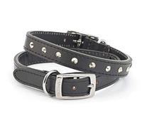 Ancol Black Studded Leather Dog Collar for Dogs and Puppies Bridle Leather Pet Training Collar with Chrome Studs - Size 20-26cm Size 1