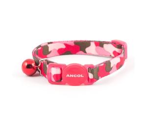 Ancol Camouflage Safety Buckle Pink Cat Collar - 30 - 35cm