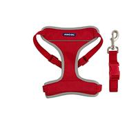 Ancol Car Travel & Exercise Harness - Red Design with Reflective Strips for Enhanced Visibility - Padded Chest for Comfort & Secure Fit - Medium Size 42-66cm