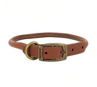 Ancol Chestnut Round Leather Dog Collar for Dogs and Puppies - Handcrafted Leather Pet Training Collar with Nylon Core - Tan Colour - Size 35-43cm Size 4