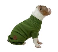 Ancol Classic Cable Knit Dog Jumper in Green - Cosy Woollen Pet Sweater with Harness Hole, Leg Straps and Rolled Neck Puppy Pullover - L