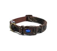 Ancol Country Check Adjustable Dog Collar for Dogs and Puppies - Brown Nylon Base with Country Inspired Fabric - Snap Buckle Fastening - Size Small 20-30cm