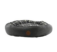 Ancol Black and Grey Tartan Donut Dog Bed Soft Comfortable Indoor Machine Washable Warm Non Slip Mattress Cosy Heavy Duty Pet Puppy Cushion - 70cm