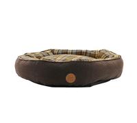 Ancol Brown and Blue Tartan Donut Dog Bed Soft Comfortable Indoor Machine Washable Warm Non Slip Mattress Cosy Heavy Duty Pet Puppy Cushion - 70cm