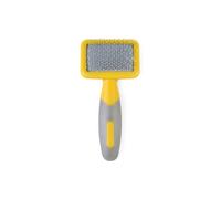 Ancol Ergo Animal Slicker Brush - Grey and Yellow Pet Grooming Tool for Rabbits Guinea Pigs Dogs and Cats - Soft Bristles for Face and Ears - Ergonom