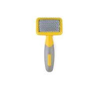 Ancol Ergo Animal Slicker Brush - Grey and Yellow Pet Grooming Tool for Rabbits Guinea Pigs Dogs and Cats - Soft Bristles for Face and Ears - Ergonomic Handle Design - Small