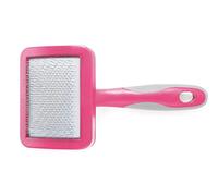 Ancol Ergo Cat Slicker Brush - Pink Grooming Tool for Removing Loose Fur and Detangling - Soft Bendy Pins for Glossy Coat Care - Ideal for Long Haired Cats