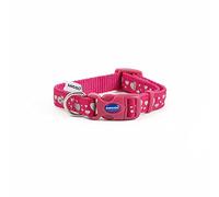 Ancol Dog Collar - Pink Hearts Fashion - Reflective Nylon, Adjustable, Snap Buckle - 20-30 cm