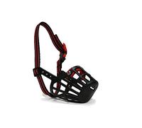 Ancol Gentle Strong Secure Plastic Dog Muzzle in Black Red - Basket Style Biting Control for Aggressive Dogs - Pre Moulded Shape - Size 1 14cm x 6.5cm