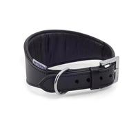 Ancol Greyhound Padded Collar - Premium Bridle Leather Dog Collar with Soft Padded Lining - Luxury Die Cast Buckle for Comfort - Black - 34-43cm