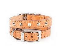 Ancol Heritage Diamond Stud Leather Dog Collar - Premium English Bridle Leather - Traditional Tanning - Diamond Quilted Design - Tan - Ideal for Dogs Puppies and Pets - XS 22-26cm