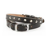 Ancol Heritage Diamond Stud Leather Dog Collar - Premium English Bridle Leather - Traditional Tanning - Diamond Quilted Design - Black - Ideal for Dogs Puppies and Pets - Small 26-36cm