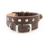 Ancol Heritage Diamond Stud Leather Dog Collar - Premium English Bridle Leather, Traditional Tanning, Quilted Design with Polished Edges, Brown, X-Small (22-26cm), for Dogs, Puppies & Pets