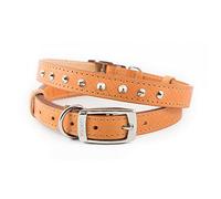 Ancol Heritage Diamond Stud Leather Dog Collar - Premium English Bridle Leather, Traditional Tanning, Quilted Design with Polished Edges, Tan, Medium (36-46cm), for Dogs, Puppies & Pets