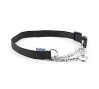 Ancol Heritage Nylon and Chain Check Dog Collar - Black Durable Training Accessory for Puppies and Dogs - 25-35cm Size 1-2