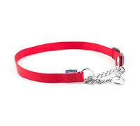 Ancol Heritage Nylon and Chain Check Dog Collar - Red Durable Training Accessory for Puppies and Dogs - 55-75cm Size 7-10