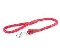 Ancol Heritage Nylon Rope Dog Lead 2 Tone with Leather Ends - Red - Strong Polyester Comfortable Pet Walking Accessory - 0.61m x 12mm