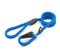 Ancol Heritage Nylon Rope Slip Lead Dog Puppy Pet Training Walking Accessory Blue 2 Tone Hand Sewn Leather Ends Weather Proof Strong Durable Lightweight 1.22 m x 12 mm Size 4-8