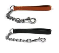 Ancol Heritage Walking Leather Extra Heavy Chain Tan Lead With Leather Handle Dog Leash Training Accessory, 50 Cm