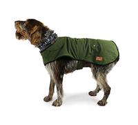 Ancol Heritage Wax Dog Coat Puppy Pet Winter Jacket Green Fleece Lined Warm Waterproof Reflective Edging Hook Loop Fastening Adjustable Leg Straps Small/Medium 35cm