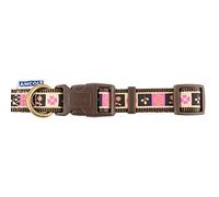 Ancol Indulgence Chocolate Squares Dog Collar Puppy Pet Adjustable Nylon Ribbon Design Flower Heart Pattern Quick Release Clip Gold Fittings 45-70cm Length