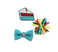Ancol Its My Birthday Dog Collar in Blue - Comfortable Cupcake, Bow Tie & Flower Pom Pom Puppy Supplies Charms Accessories
