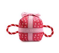 Ancol Its My Birthday Present Pink Dog Tugging Rope Toy Squeaky Pet Puppy Plushie Large