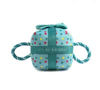 Ancol Its My Birthday Squeaky Soft Toy for Dogs in Blue, 45 cm, Puppy Present Box Plush with Rope Handles and Bow - Large