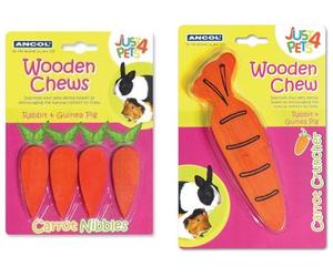 Ancol Just 4 Pets Wooden Chew Small Animal Treats - Carrot Cruncher - 1 Piece
