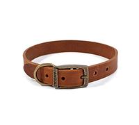 Ancol Latigo Flexible Stretchy Dog Collar Chestnut Leather Pet Training Accessory with Antique Gold Fixings - Soft and Resilient - Size 5-39-48 cm