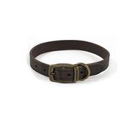 Ancol Latigo Flexible Stretchy Dog Collar Havana Leather Pet Training Accessory with Antique Gold Fixings - Soft and Resilient - Size 3 - 28-36 cm