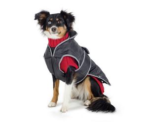 Ancol Muddy Paws 3 in 1 Combo Dog Coat & Knit Sweater - Black / Red - Waterproof Thermal Fleece Lined Coat with Acrylic Knit Pullover - All Weather Protection - XL