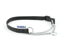 Ancol Heritage Nylon and Chain Check Dog Collar - Black Durable Training Accessory for Puppies and Dogs - 50-70cm Size 5-9