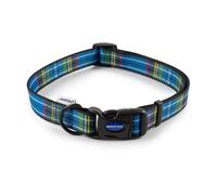 Ancol Nylon Tartan Dog Collar Blue Adjustable Soft Polyester Stylish Pet Puppy N