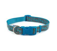 Ancol Adjustable Nylon Pet Collar – Reflective Patterned Paw – Size 5-9 (45-70 cm) Blue