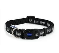 Ancol Patterned Collection You Rock Dog Collar - Black and White - Adjustable Nylon Puppy Neckband with Snap Buckle Fastening - Fits 30-50cm Neck