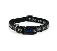 Ancol Patterned Collection You Rock Dog Collar - Black and White - Adjustable Nylon Puppy Neckband with Snap Buckle Fastening - Fits 20-30cm Neck