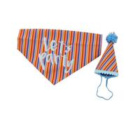 Ancol Pawty Dog Stripe Hat with Bandana Set - Adorable Puppy Scarf Tie Neckerchief - Party Pet Collar Accessory - M/L