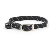 Ancol Reflective All Elastic Cat Collar Black Nylon Weave with Reflective Stripe - Adjustable Break Away Safety Design - One Size