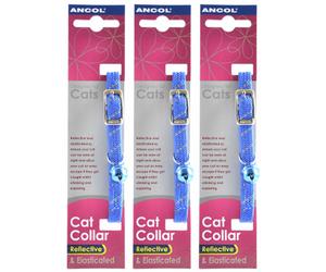 Ancol Reflective Softweave Cat Collar Blue 3 Pack Deal Elastic Safety Buckle