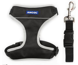 Ancol Reflective Travel and Exercise Dog Harness Black Nylon Webbing for Dogs -