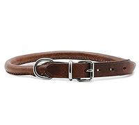 Ancol Round Leather Collar Chestnut Genuine Bridle Leather with Nylon Core - Ideal for Long Coated Dogs - 20-26cm Size 1