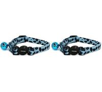 Ancol Safety Cat Collar in Turquoise Leopard Print - Comfortable Pet Accessory with Break Away Buckle - Kitten Training Walking Neckband (Pack of 2)