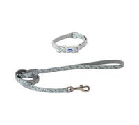 Ancol Small Bite Floral Dog Collar and Lead Set, 20-30cm, Pebble | Quick-release snap buckle ensures speedy removal; softweave build supports up to 7kg with widely recycled packaging.