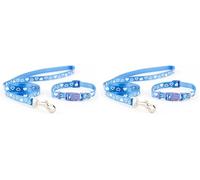 Ancol Small Bite Heart Collar and Lead Set Blue Silky Nylon with Heart Design - Adjustable Collar for Small Dogs - 20-30cm Length (Pack of 2)