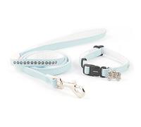 Ancol Small Bite Jewel Collar and Lead Set Blue Diamante Design - Adjustable Collar and 1m Lead for Small Dogs