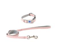 Ancol Small Bite Polka Dog Collar and Lead Set, 20-30cm, Rose | Softweave design tailored for puppies, with a snap-buckle for speedy removal and eco-friendly packaging.